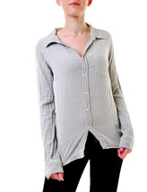 SUNDRY Womens Shirt Basic Flannel Striped Elegant Solid Grey Size S - £38.83 GBP