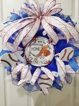 Blue White Baseball Wreath Deco Mesh Sport Summer Craft Handmade Game - £36.49 GBP