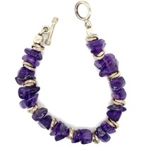 Argent Sterling Lissées Améthyste Perle Bracelet 7 1/8 &quot; Fermoir Toggle - $2,940.54 MXN