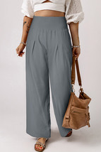 Gray Smocked Wide Waistband High Waist Wide Leg Pants - $373.89 MXN