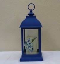 Royal Blue Candle Lantern Battery Operated Floral Design - £12.65 GBP