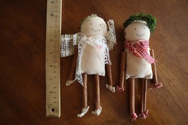 Lot 2x Primitive Cinnamon Stick Arm Leg Doll Handmade Fabric Dress Body ... - $16.99