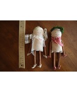 Lot 2x Primitive Cinnamon Stick Arm Leg Doll Handmade Fabric Dress Body ... - $316.69 MXN