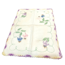 Vintage Handmade Floral Embroidered Fabric Centerpiece Placemat 16x11 in... - £13.04 GBP
