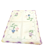 Vintage Handmade Floral Embroidered Fabric Centerpiece Placemat 16x11 in... - £13.04 GBP