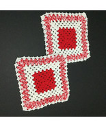 Vintage 80s Crocheted Trivets Hot Pads Lot of 2 Red and White - $24.46