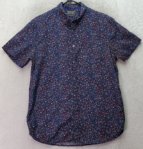 Denim &amp; Flower Shirt Men&#39;s M Navy Floral Slim Fit Patriotic Confetti But... - $18.46