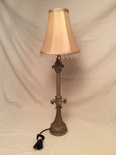 Narrow / Skinny Mid Century Modern Table Lamp 36 Inch Height Beaded Shade - $28.49