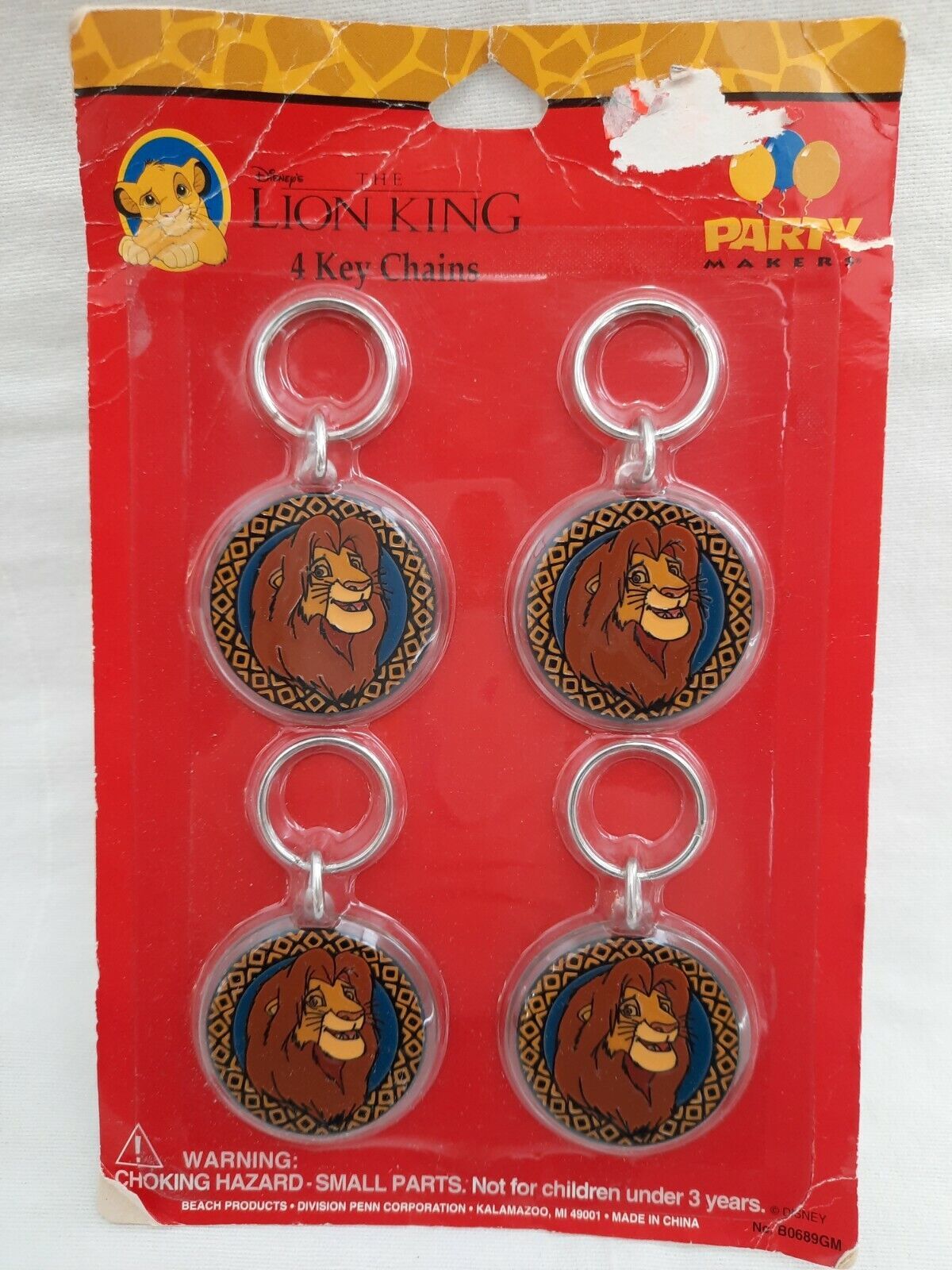 Primary image for The Lion King Simba Set Of 4 Key Chains Key Rings Party Favors NOS