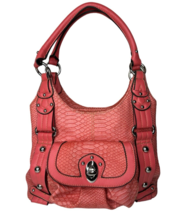 Wilson Leather Handbag Satchel Orange Coral Scaled Stud 3 Compartment - £35.93 GBP