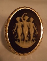 Art Nouveau Dancers Cameo Style Gold Tone Brooch Vintage Pin - £16.06 GBP
