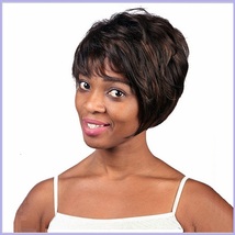  Black Brown Short Straight Hair with Long Bangs Pixie Style Cut Full Lace Wig