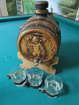 Liquor Dispenser Barrel Keg On Stand Leather Hand Made In Italy 3 Shot Glasses - $113.84