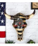 Western Bison Bull Cow Skull With USA Flag Maltese Fire Fighter Cross Wa... - $49.95