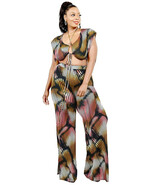 Women&#39;s Plus Knitted Color Painting 2 Piece Pants Set - $715.16 MXN