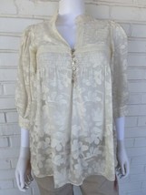 Rebecca Taylor Peasant Blouse Cream Sheer Floral Silk Blend Size 4 - $43.49