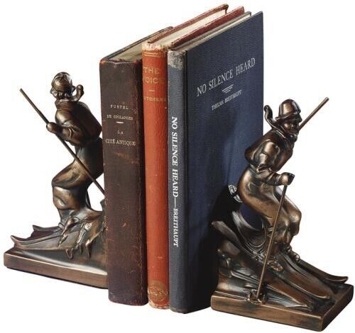 Bookends Bookend MOUNTAIN Lodge Ski Miss Resin Hand-Cast Hand-Painted Pa - £175.05 GBP