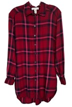 H&amp;M LOGG Women&#39;s Button Down Long Flannel Shirt 100% Viscose Size 4 Red Plaid - £11.67 GBP