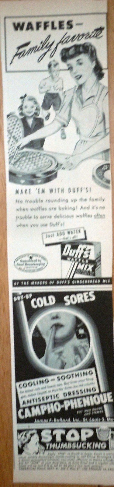 Duff’s Waffle Mix &amp; Campho Phenique Small Magazine Advertising Print Ad ... - $3.99