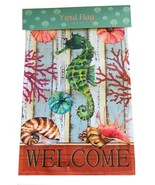 Seahorse Shells Yard Flag Welcome 12&quot;x 18&quot; Outdoor Beach Summer House Be... - £15.52 GBP