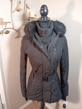 Michael Kors Belted Puffer Faux Fur Trim Hooded Coat Black Size Small Fa... - £48.84 GBP