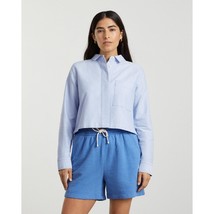 Everlane Womens The Cropped Oxford Shirt Button Down Shoulder Pads Light... - $33.73