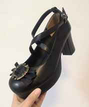 3 Inch Chunky 11 43 Bow Navy Blue Pumps 12 44 High Heels Round Toe Lolita Shoes  - £92.76 GBP