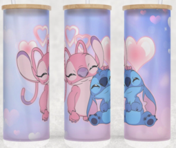 Frosted Glass Stitch and Angel Cartoon Loves Gradient Cup Mug Tumbler 25oz - £15.69 GBP