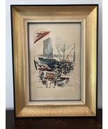 JOHN HAYMSON Watercolor Print, Brooklyn Bridge 50&#39;s Era Frame &amp; Under Gl... - $240.10 CAD