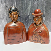 Vintage Pair JUAN RAMIREZ Bolivian Hand Carved Wood Figures Sculptures Signed - £129.84 GBP