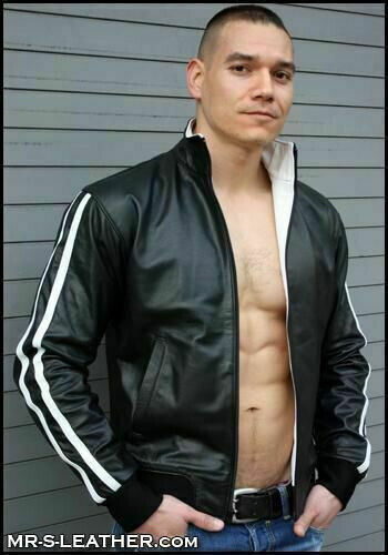 Primary image for Men's Black Retro Bomber Jacket With White Stripe On Arm Real Lambskin Leather