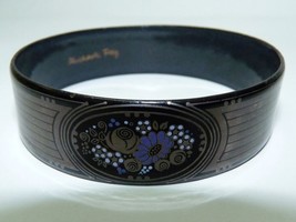 Michaela Frey Marked Modernist Bangle Bracelet Silver on Black Enamel, D... - £87.93 GBP