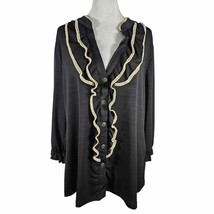 Dress Barn Women&#39;s Top Black White Ruffles Size 1X Soft Stretchy Button Up - $12.67