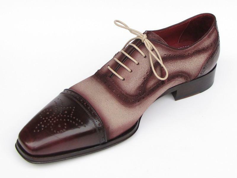 Men's Maroon & White Brogues Cape Toe Oxford Genuine Leather Shoes US 7-16