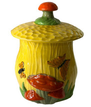 Heirloom Pottery Mold 1009 Yellow Orange Green Mushroom Butterflies Canister GUC - £30.24 GBP