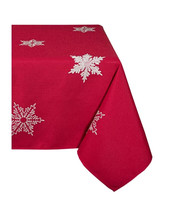 XIA HOME Glisten Snowflake Embroidered Christmas Tablecloth, 60&quot; x 84&quot; -RED, NEW - £39.95 GBP