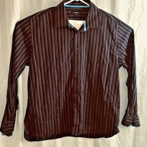 XXL St Bernard for Dunnes Dress Shirt Brown Striped Blue Button Ribbon T... - £12.89 GBP
