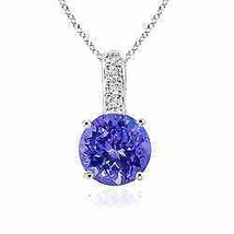 ANGARA Natural Tanzanite Solitaire Pendant with Diamond Bale in Silver (4mm) - £132.02 GBP+