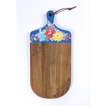Pioneer Woman Acacia Wood Paddle Blue Floral Charcuterie Board Heavy Dut... - $46.97