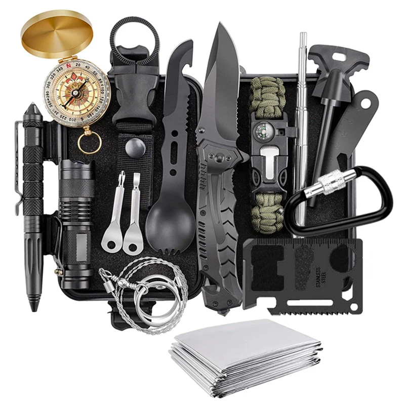 Survival Gear Kits Outdoor Survival Gear Tool for Trip,with Fire Starter, - £43.84 GBP