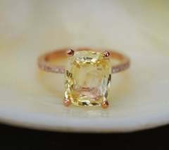 1.50CT Cushion Cut Yellow Citrine 14K Rose Gold Over Wedding Engagement Ring - £62.11 GBP