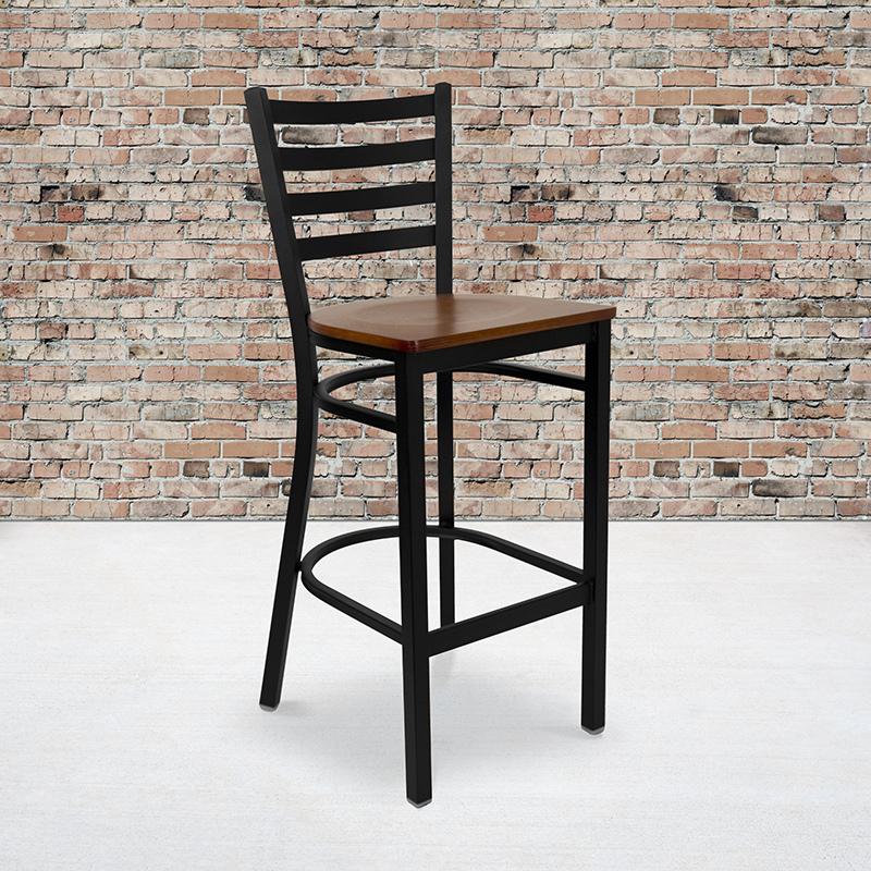 Black Ladder Stool-Cherry Seat XU-DG697BLAD-BAR-CHYW-GG