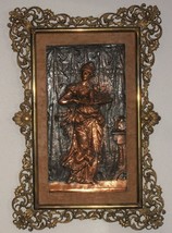 Old Copper Repousse Metal 3D Art Victorian Lady Waiting Chamber Maid Mother Marm - £2,251.57 GBP