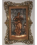 OLD COPPER REPOUSSE METAL 3D ART VICTORIAN LADY WAITING CHAMBER MAID MOT... - $2,809.93