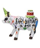 Cow Parade Happy Birthday To Moo Party Hat And Cake Collector&#39;s Figurine - $62.73 CAD