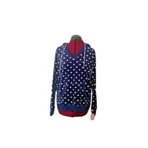 Jenni Sleepwear Hoodie Pajama Top Women Velour Size Large Navy Dots V Neck - $21.63