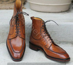 New Men&#39;s Cognac Leather Ankle Dress Boots Lace up Custom Jodhpur Boots ... - £181.58 GBP