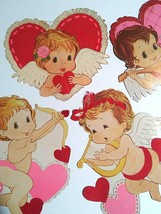 Valentines Day Die Cut Vintage Love Hearts Cupid Decor Lot (4 Pieces) 6&quot;-9&quot; ea - £32.12 GBP