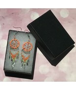 Earring, Orange Dream Catcher, Dangle, Native American, Fish hook ear wire - $16.79