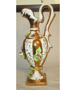 ITALY CAPODIMONTE FOOTED PITCHER VASE PINK ROSES 19&quot; - $188.16